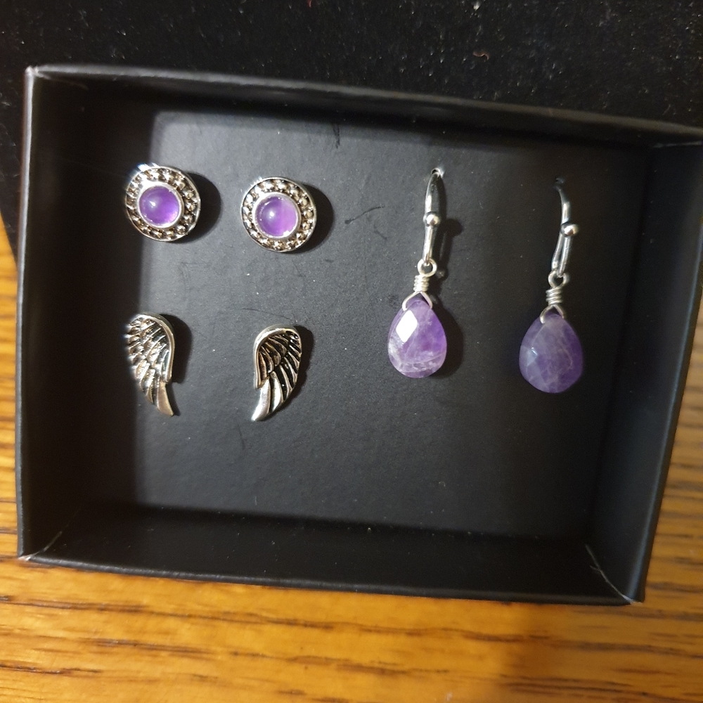 Purple Stud Earring Trio